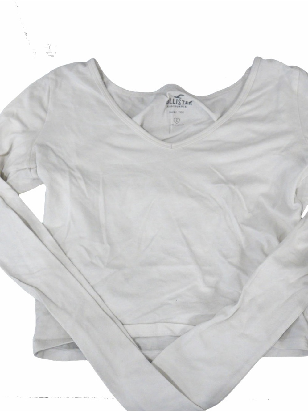 Hollister Women's White V-Neck Long Sleeve Tee